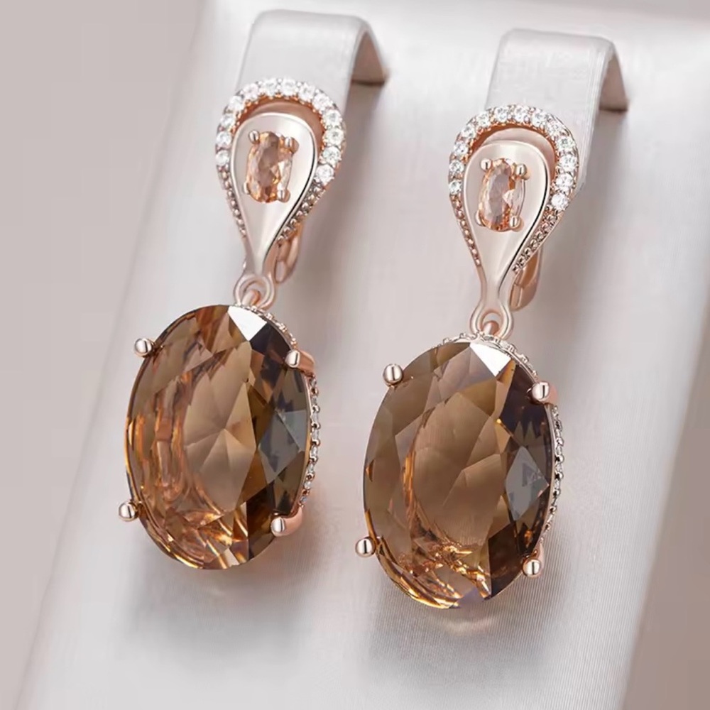 🤎Big Oval Brown Natural Zircon Drop Earrings